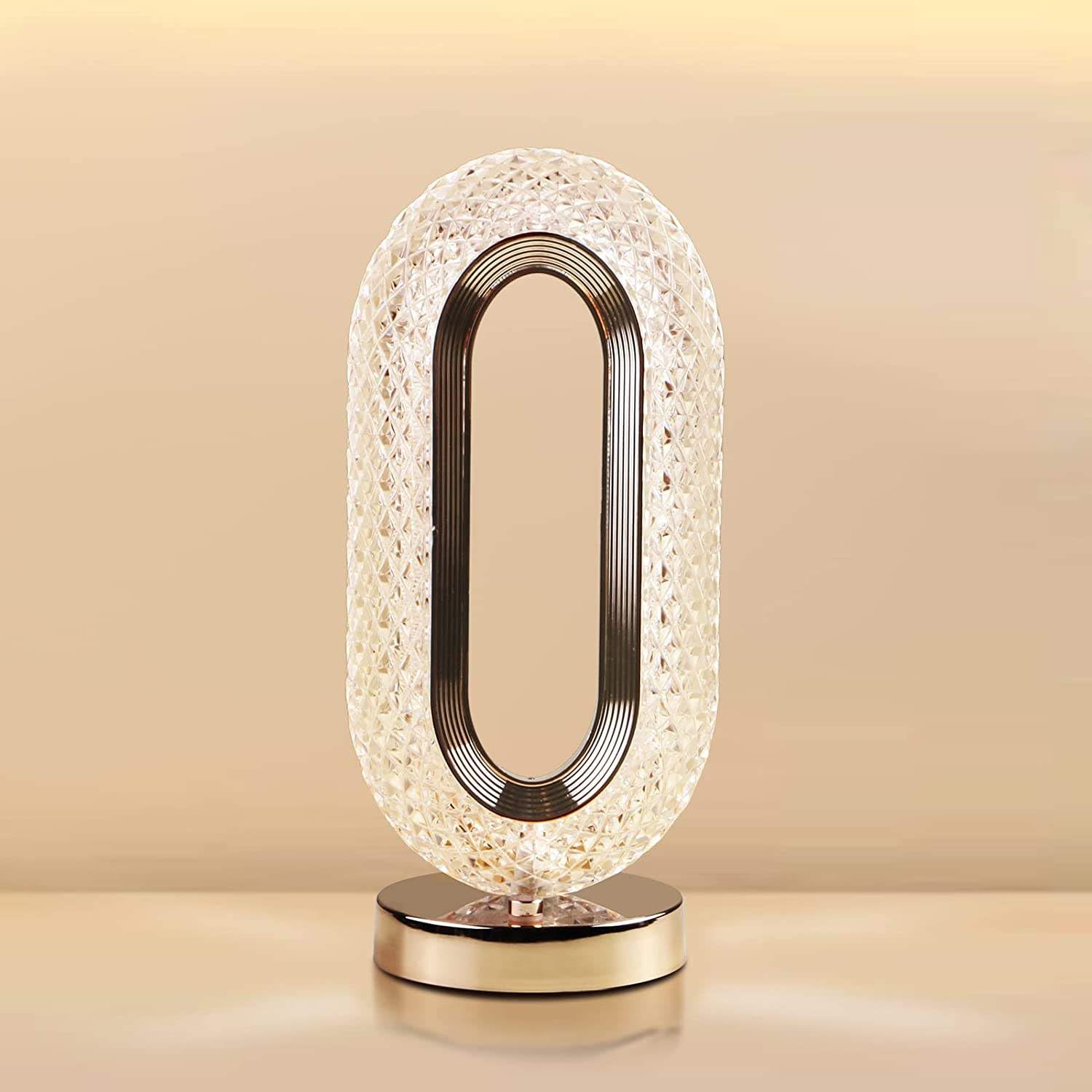 Oval Crystal Table Lamp Touch Control LED Light with 3 Levels Brightness Rechargeable Lamp Room Decor Night Light for Bedroom, Living, Home Office, Desk Decorations, Gift GenzVybs